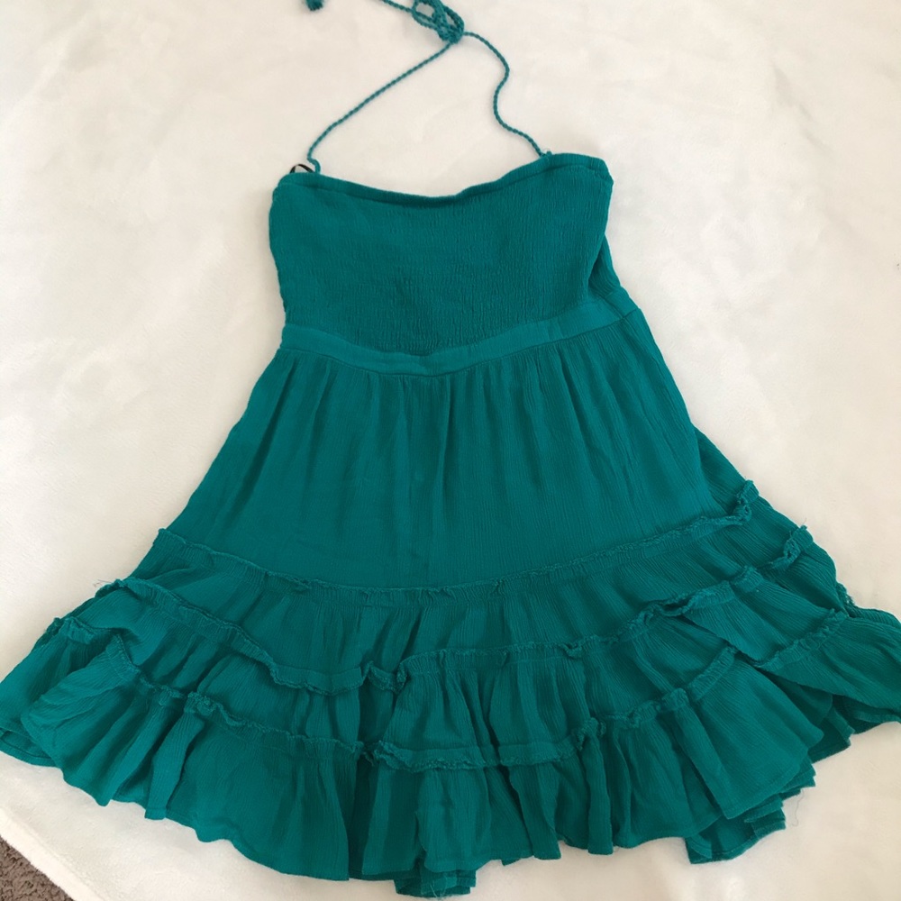 Ruffle Teal/Turquoise Halter Dress 👗